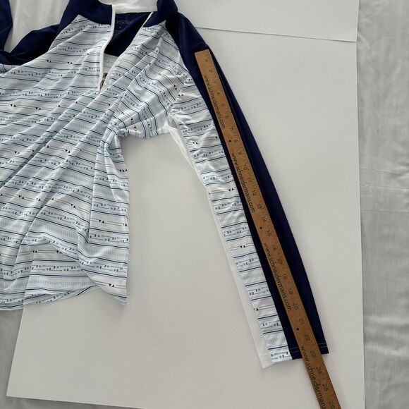 SanSoleil 1/4 Zip Pullover Womens Large Blue White Print UV 50 Golf Pickleball - Picture 16 of 16